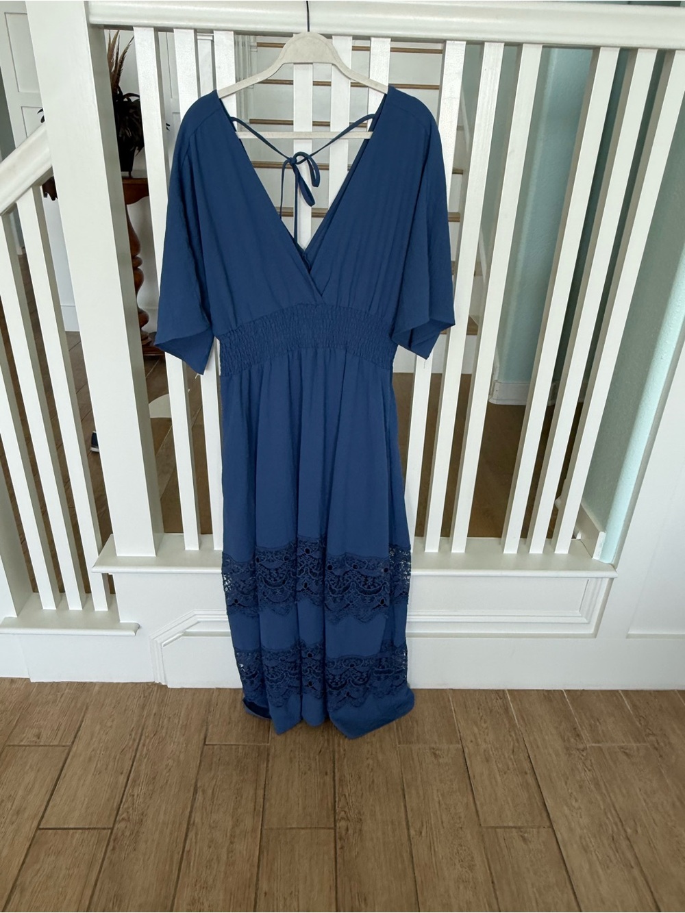 Blue V-Neck Maxi Dress with Lace Trim;XXL
NWOT